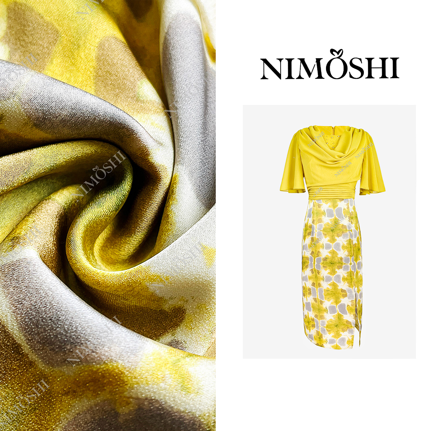 NIMOSHI莎莎夏日清新休闲度假风柠檬黄花卉气质显瘦连衣裙Q1905