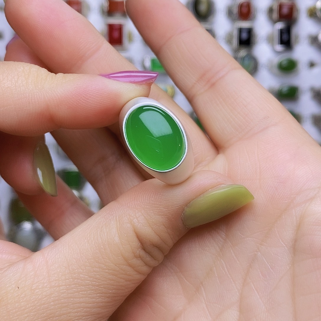 玛瑙/玉髓戒指银S925镶嵌易*