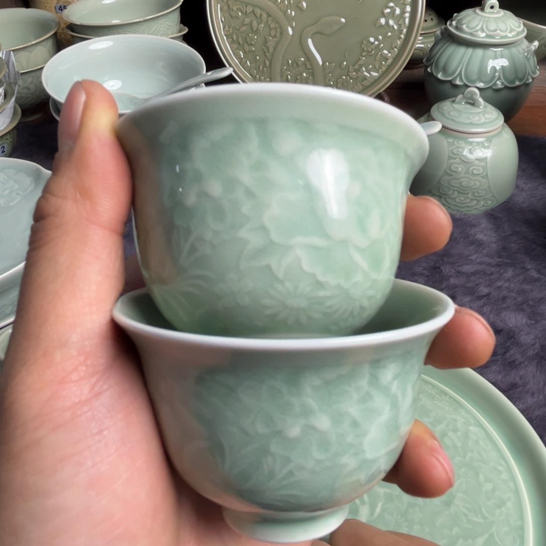 瓷百花杯子微瑕两只