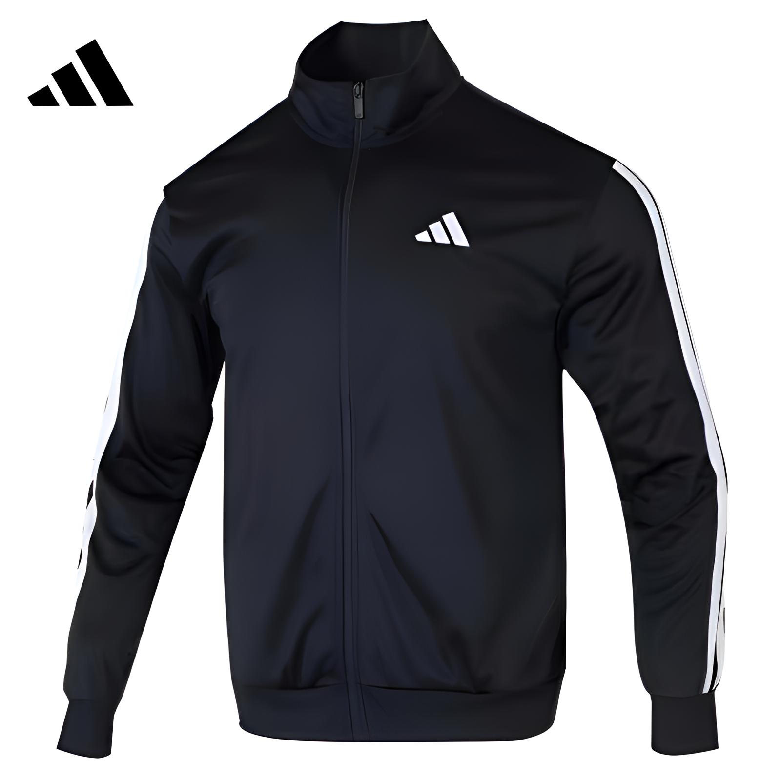 Adidas阿迪达斯【新店福利】经典校园风立领运动夹克黑色外套JI8816