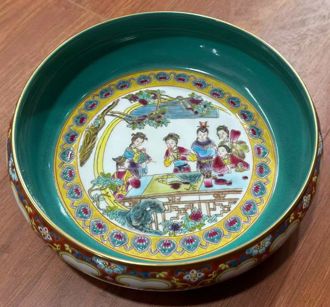 珐琅彩手绘人物笔洗水洗茶洗