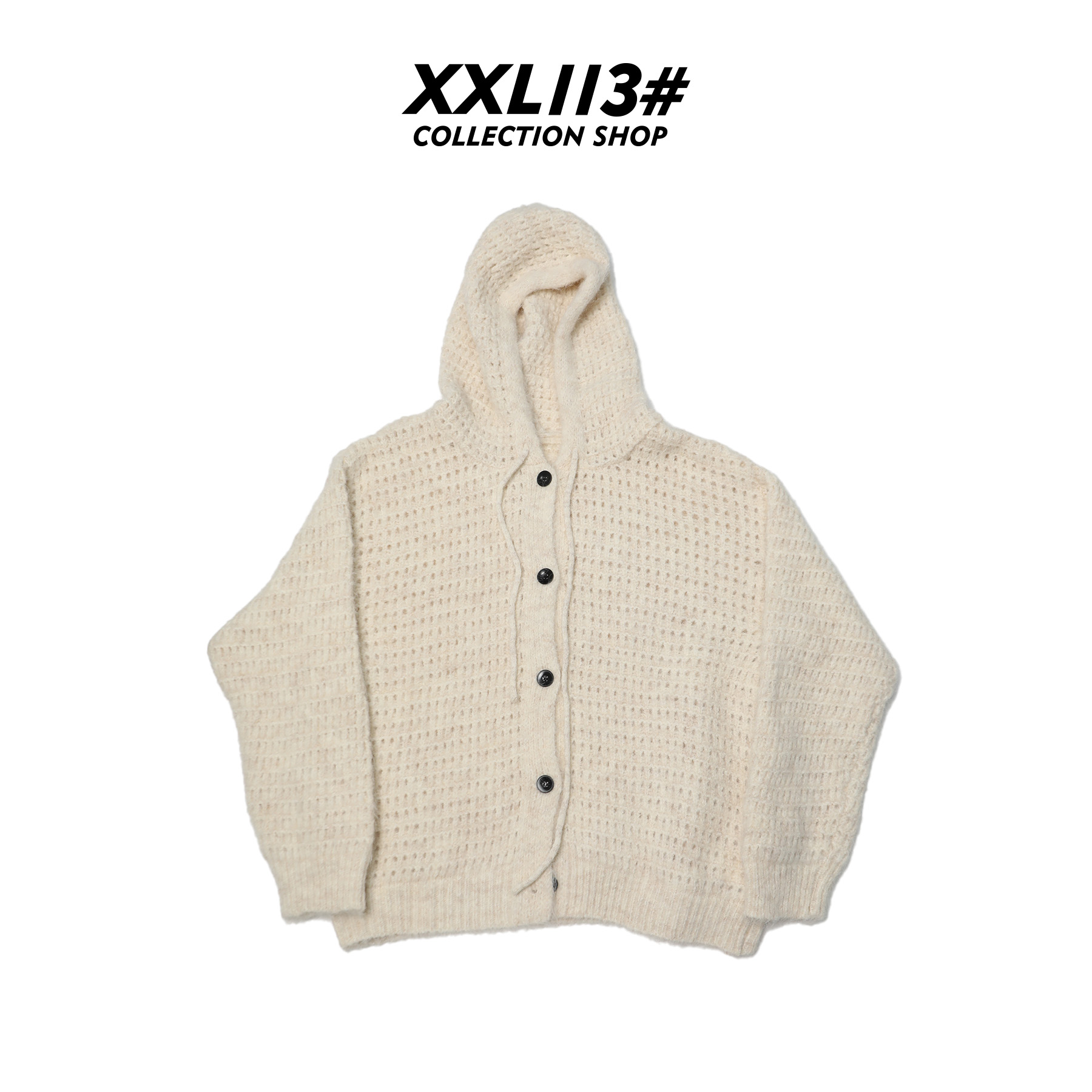 113* CENTRALIZED SHOP开衫款针织保暖连帽纯色毛衣X5F04H6849