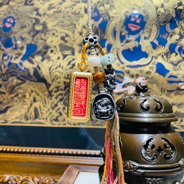 合金吊坠 道家护身牌描金画编绳饰品