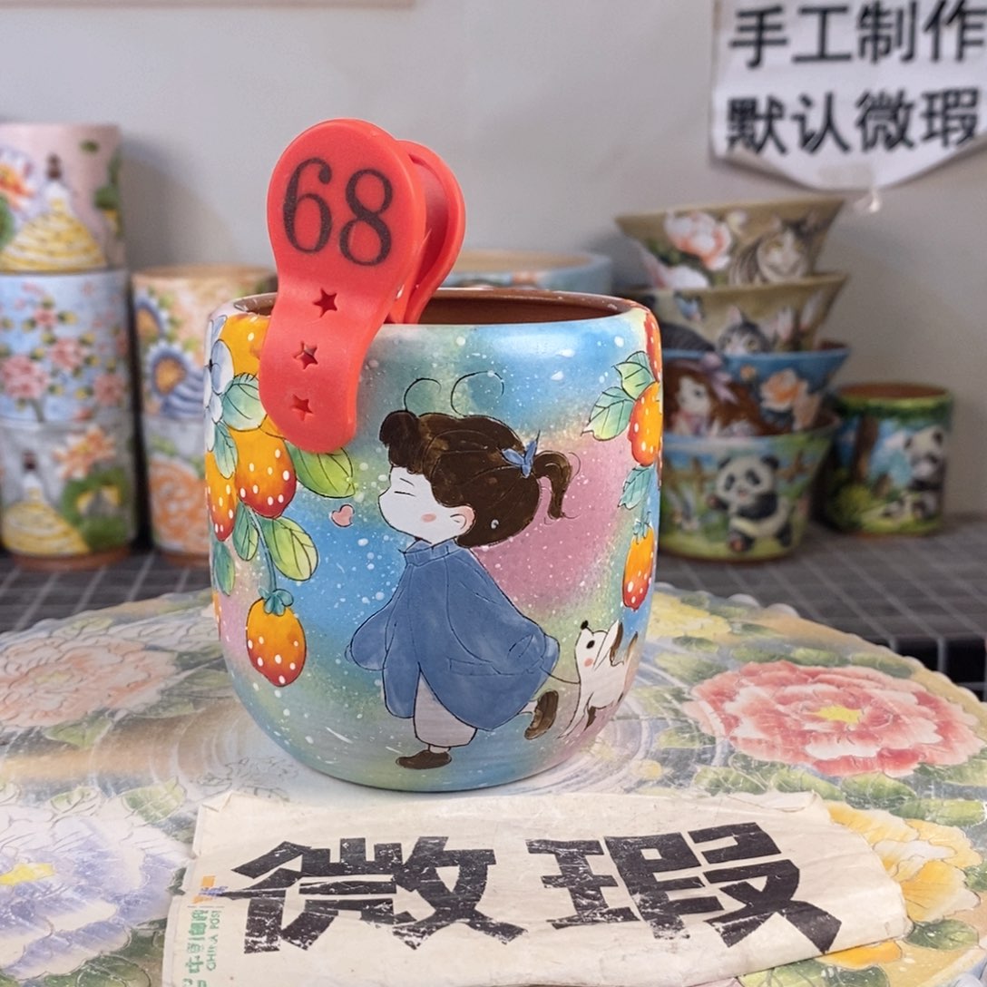 紫砂花盆红陶手绘花盆
