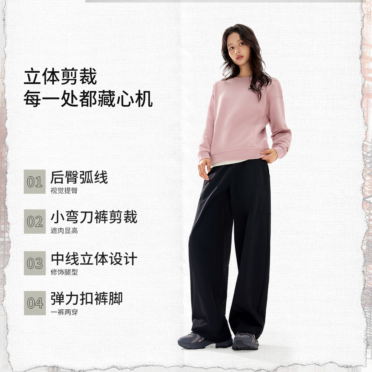 李宁工装阔腿裤冬季加绒保暖直筒宽松休闲百搭运动长裤AYKV722