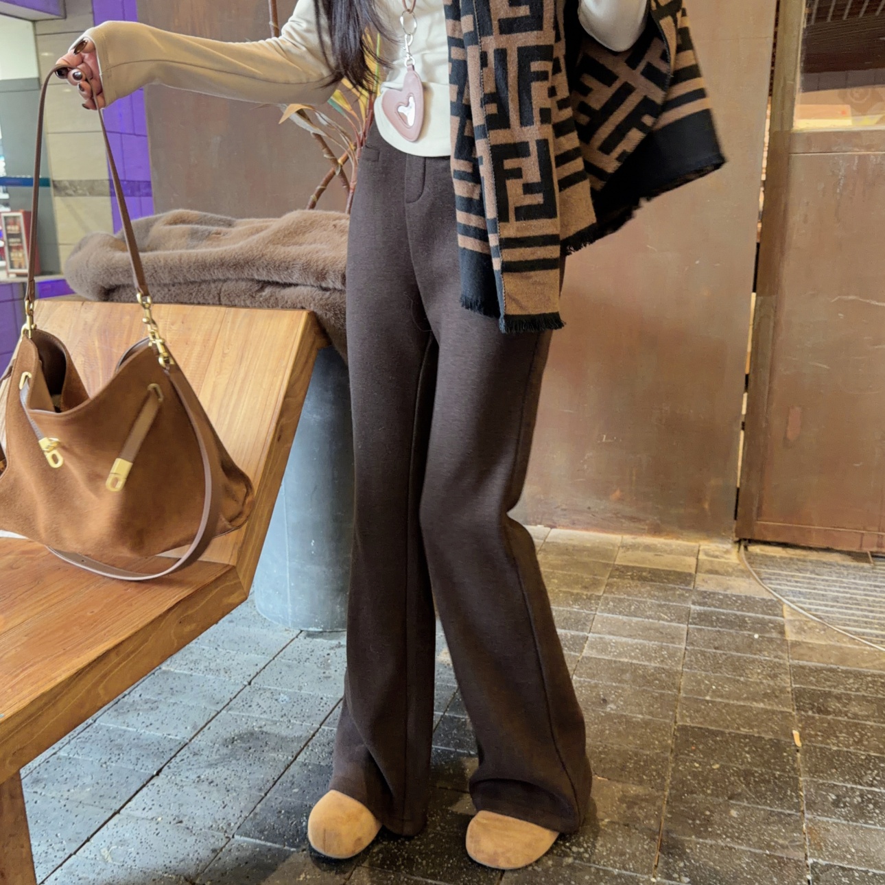 【晓溪服饰】复古加厚加绒微喇休闲裤冬装新款高腰微喇裤6691