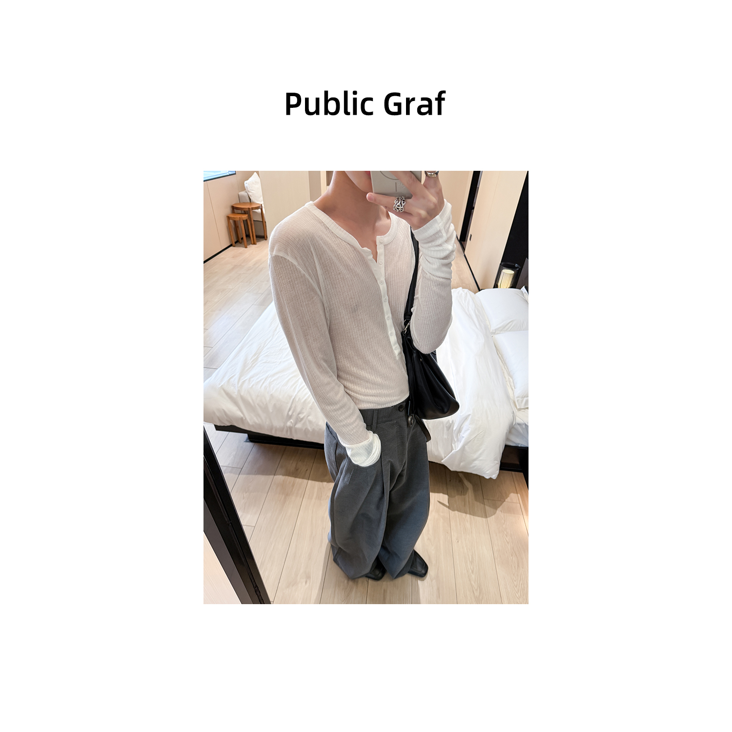 高林凡 韩系慵懒感亨利领内搭打底衫薄款百搭纯色可单穿性张力T恤