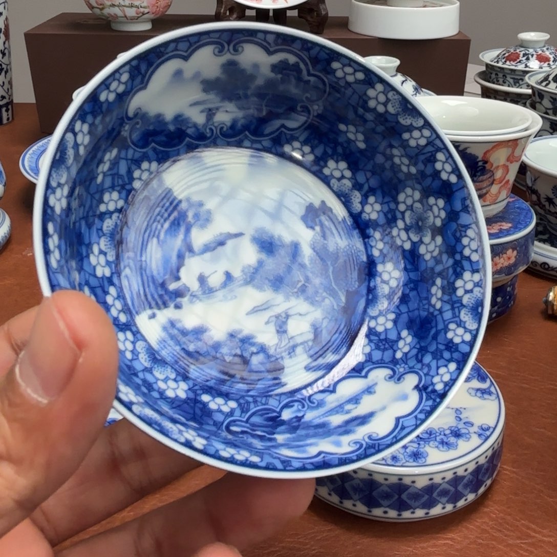 陶摆件普洱杯山水冰梅景德镇发货