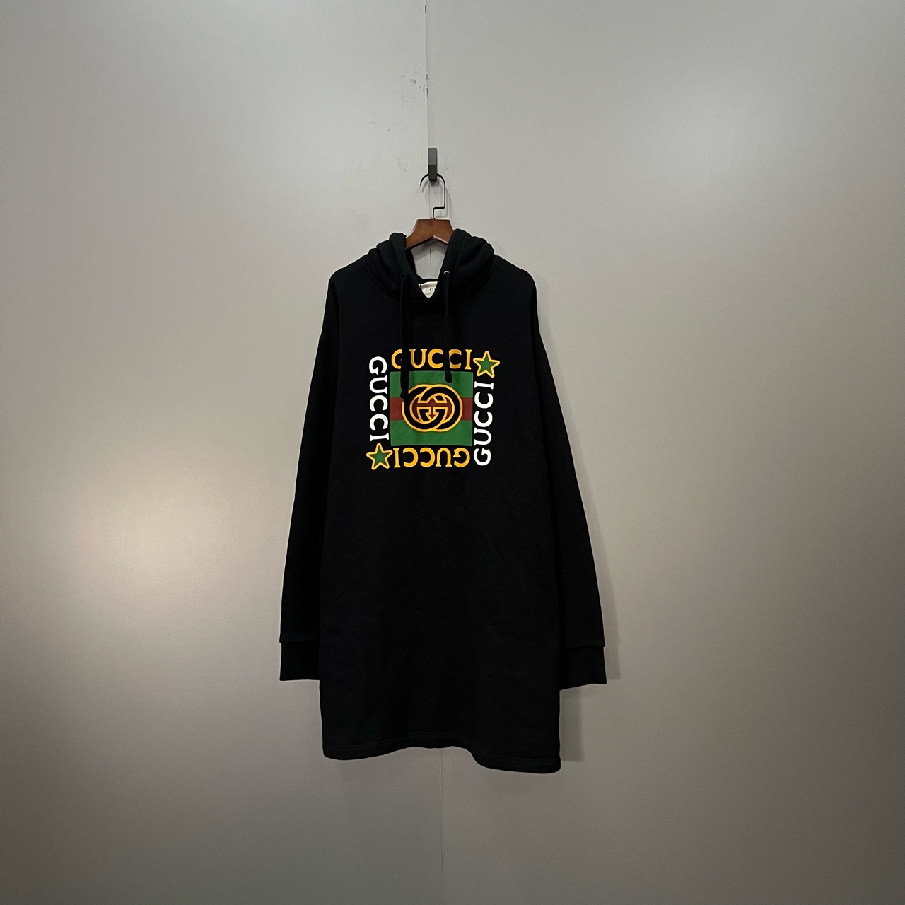 99新 GUCCI/古驰 h829 黑色双G印花logo帽衫 L码 202754