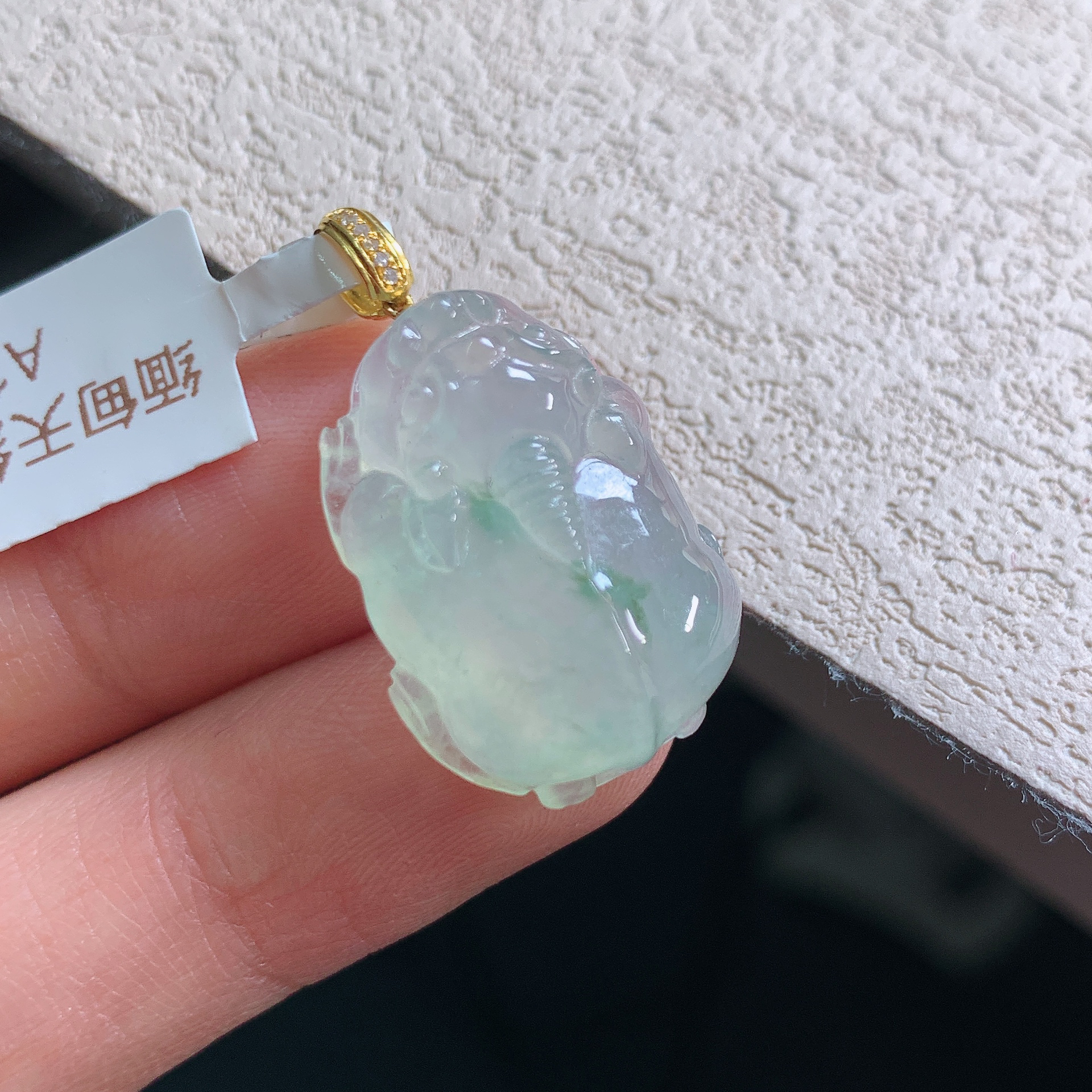 缅甸A货翡翠18k真金真钻镶嵌冰种飘花貔貅吊坠项链22.4/16.1/7.5