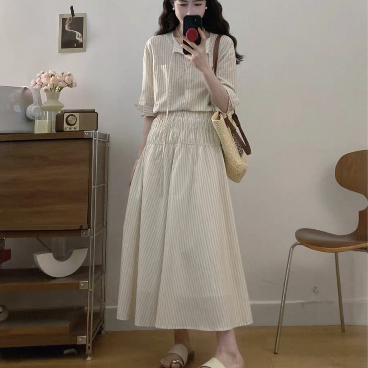 福利24）9913条纹半身裙花边