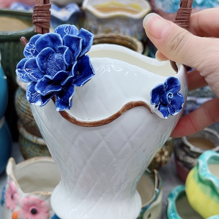 多肉绿植陶瓷花盆9.9包邮，有孔