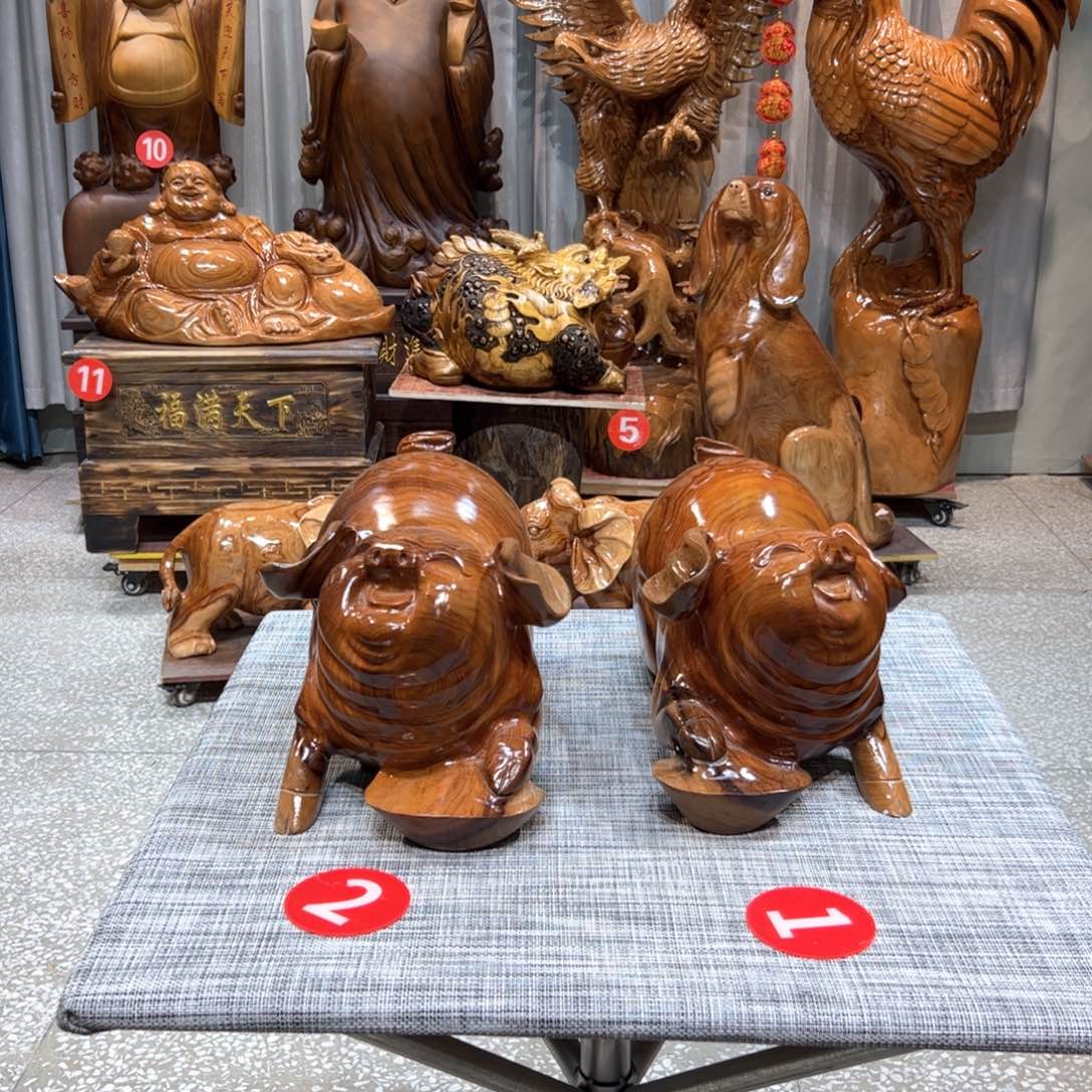 香樟木Z*香樟木实木根雕摆件福猪