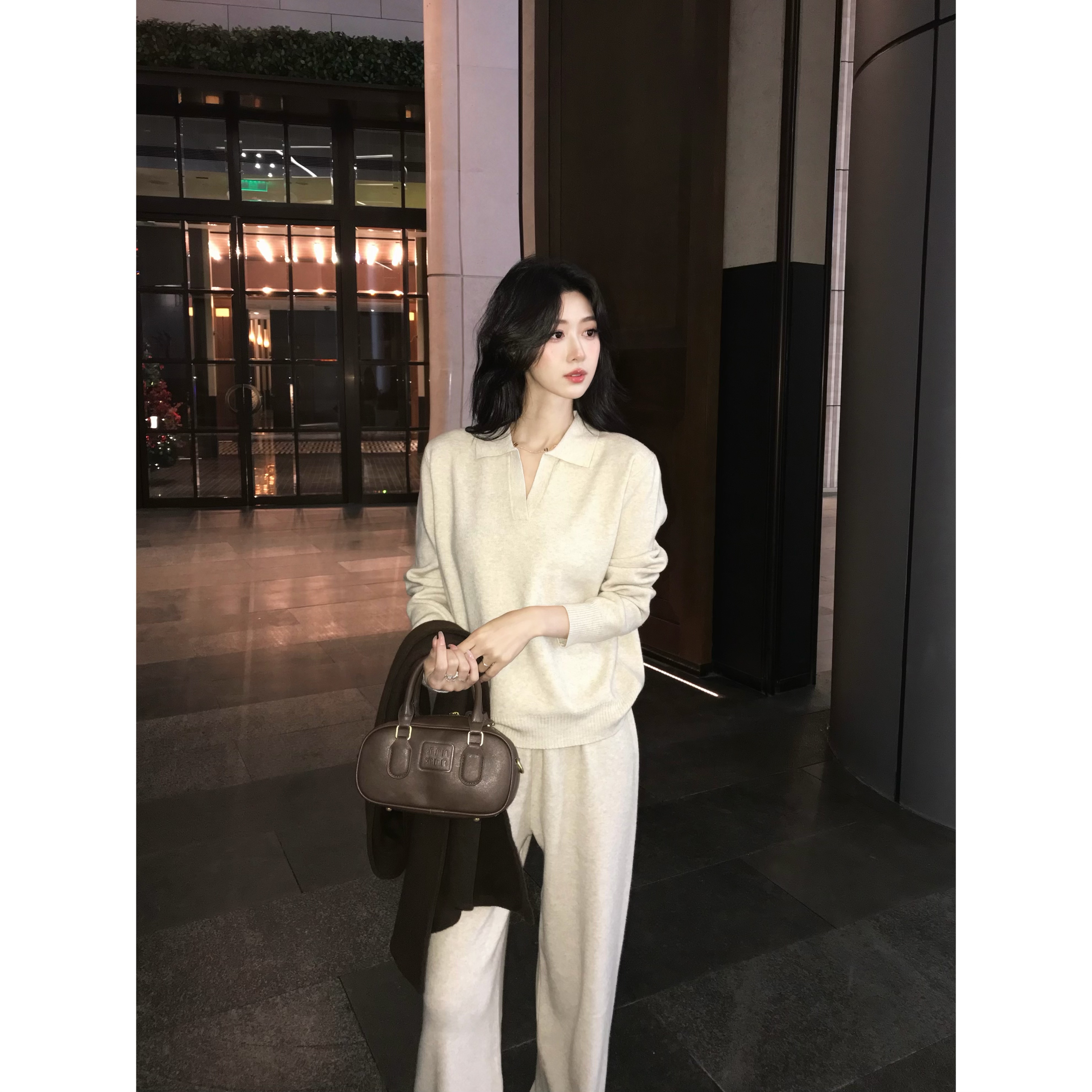 【慢调生活】老钱枫运动两件套装女秋冬2025针织上衣高腰阔腿长裤