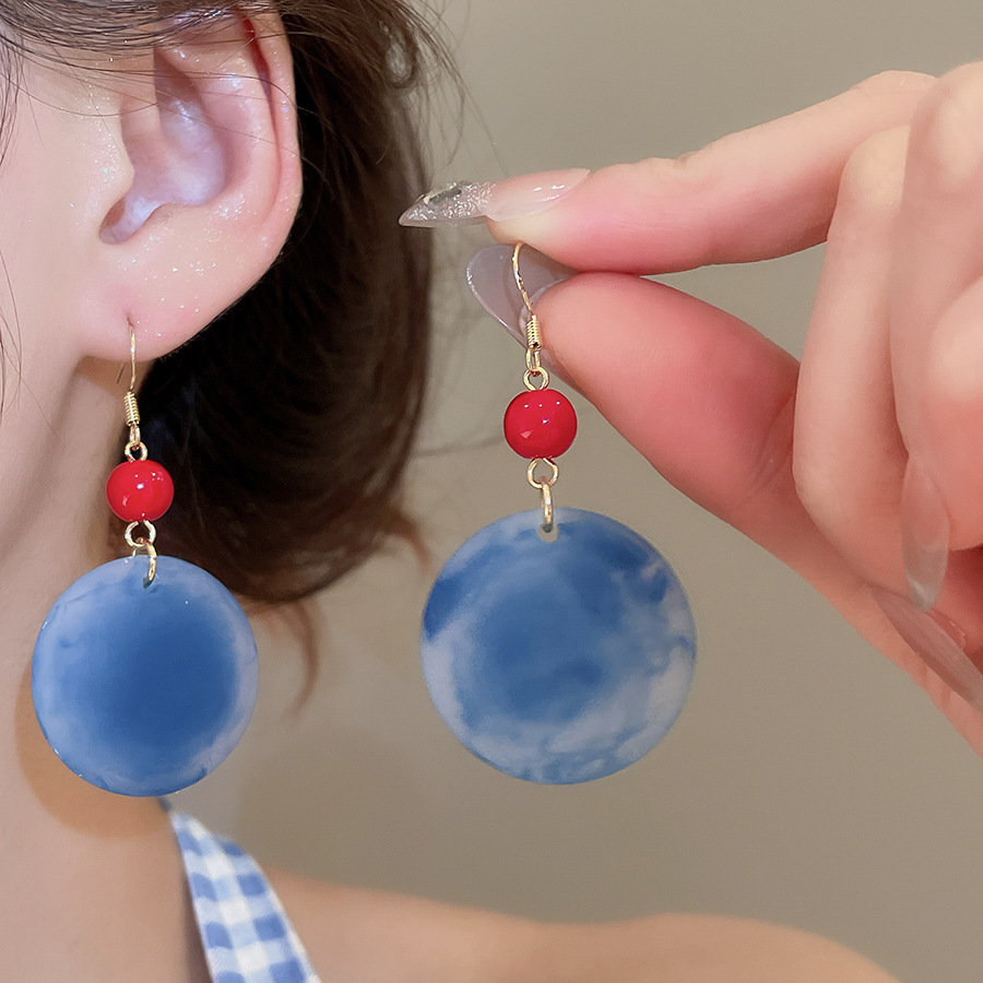 铜合金耳饰 #041【晚晴】亚克力磨砂圆形流苏吊坠耳钩复古气质耳环