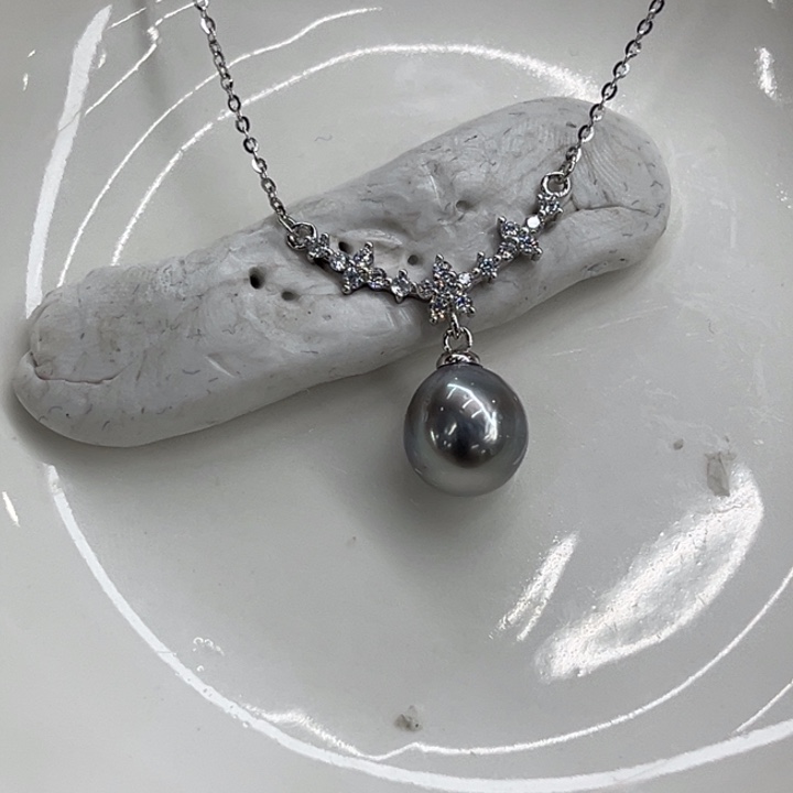 银S925镶嵌套链海水珍珠9-10