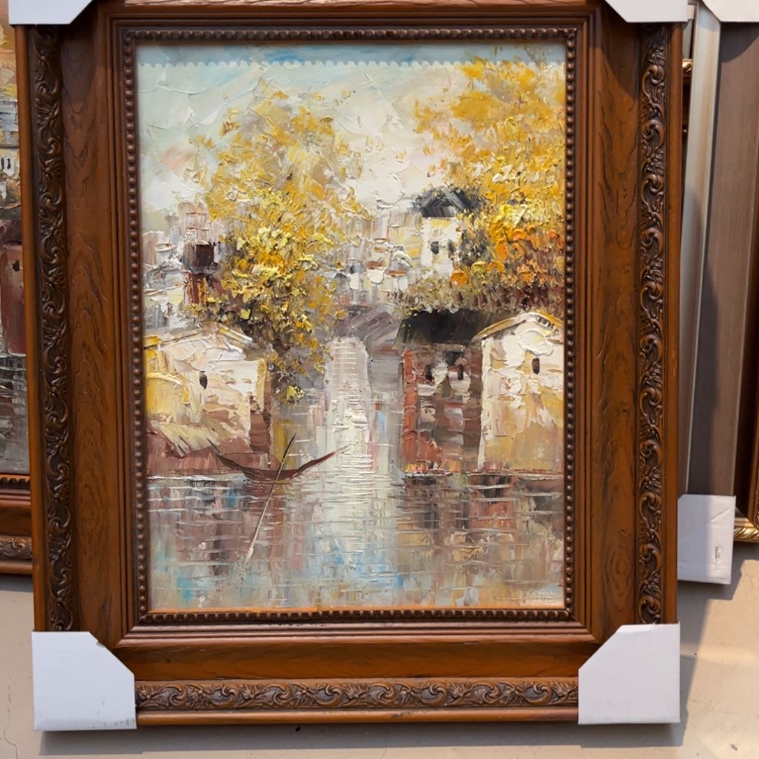 油画江南小镇手绘