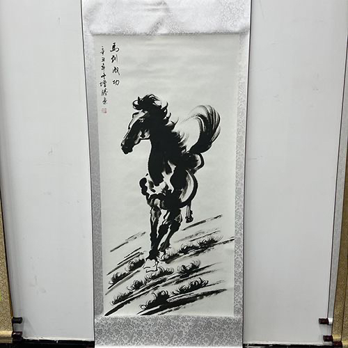 《马到成功》竖幅180*72 客厅书房茶室办公室现代国风装饰挂画