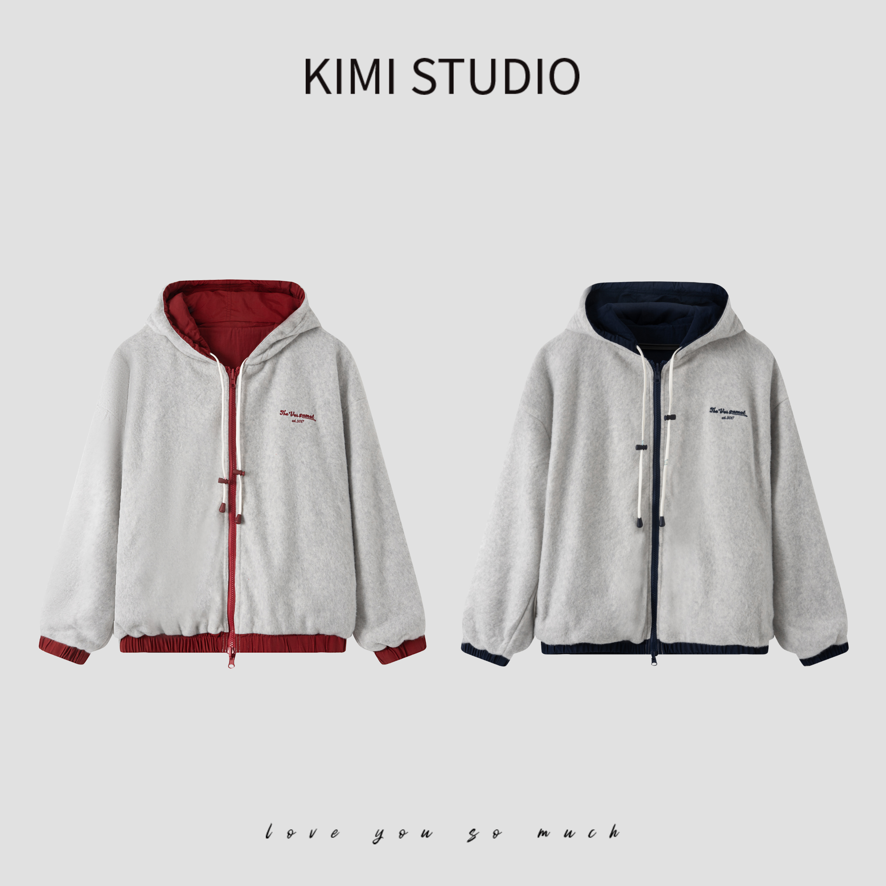 东大门秋冬新款宽松学院风拉链字母卫衣正反两穿连帽外套AW251402