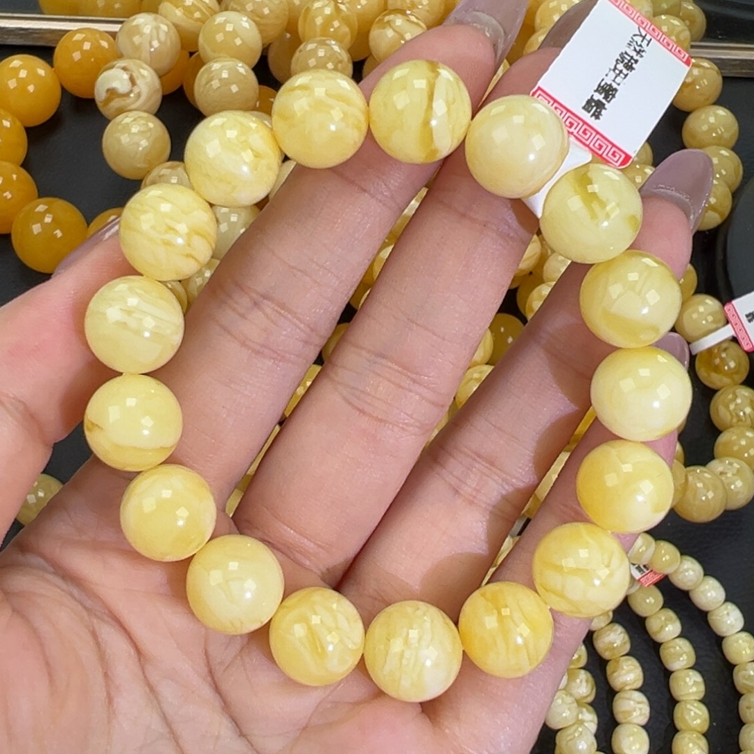 琥珀未镶嵌手链17.8白蜡妖花