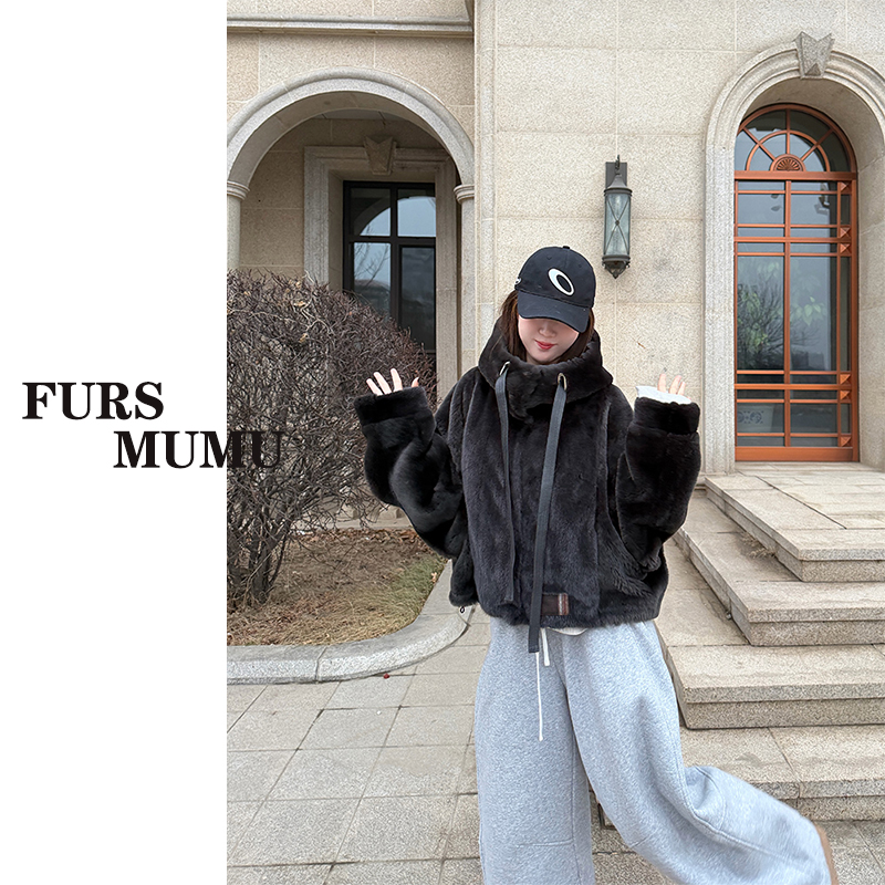 【MUMU】进口美利奴羊皮毛一体女中长款水貂皮草外套百搭时尚