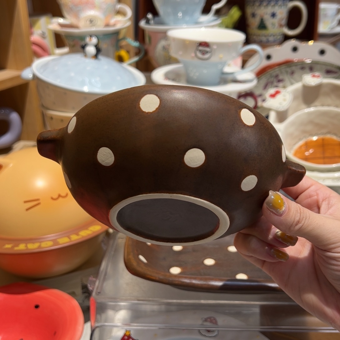咖色波点双耳甜品碗
