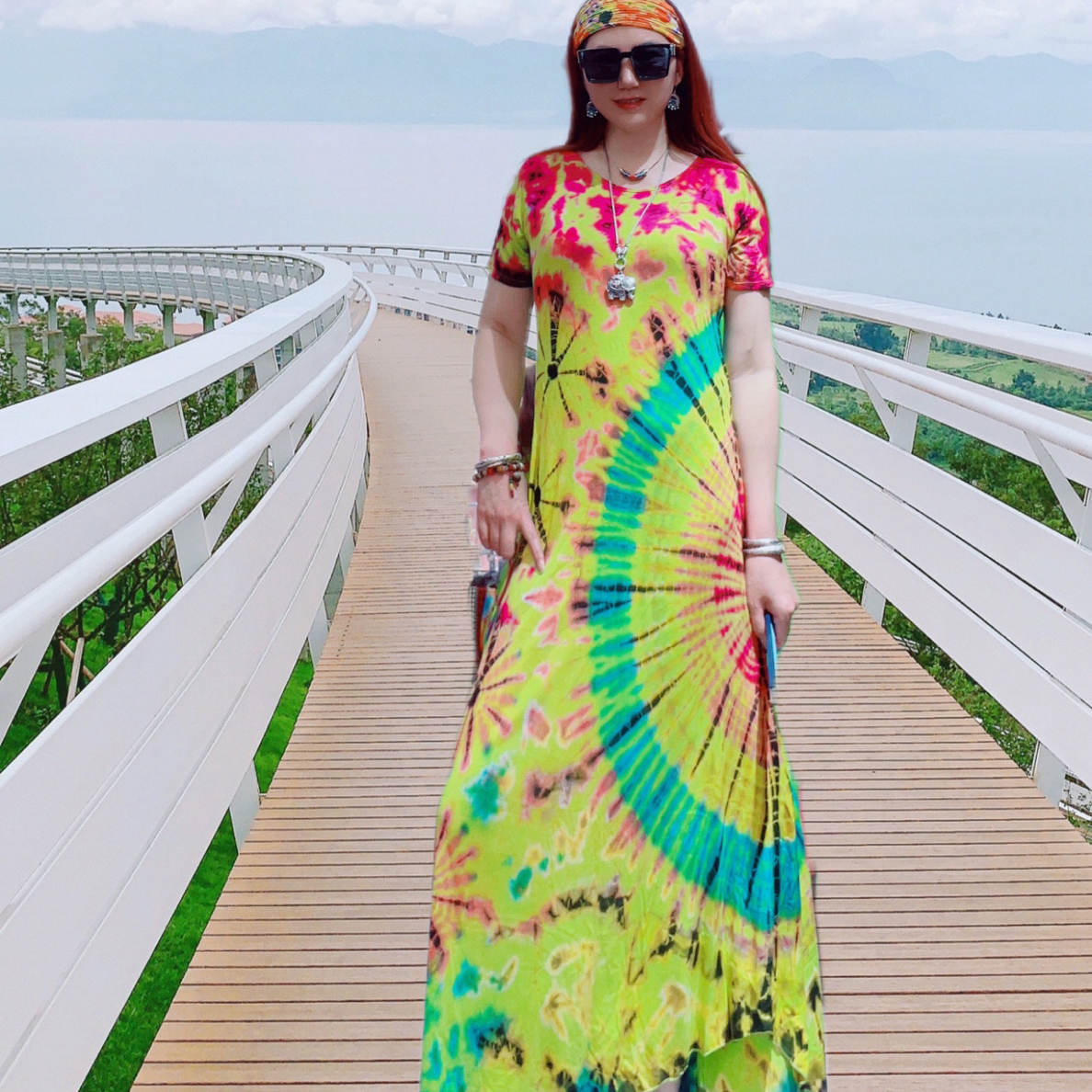 弹力棉手工扎染连衣裙（直播间选花型）