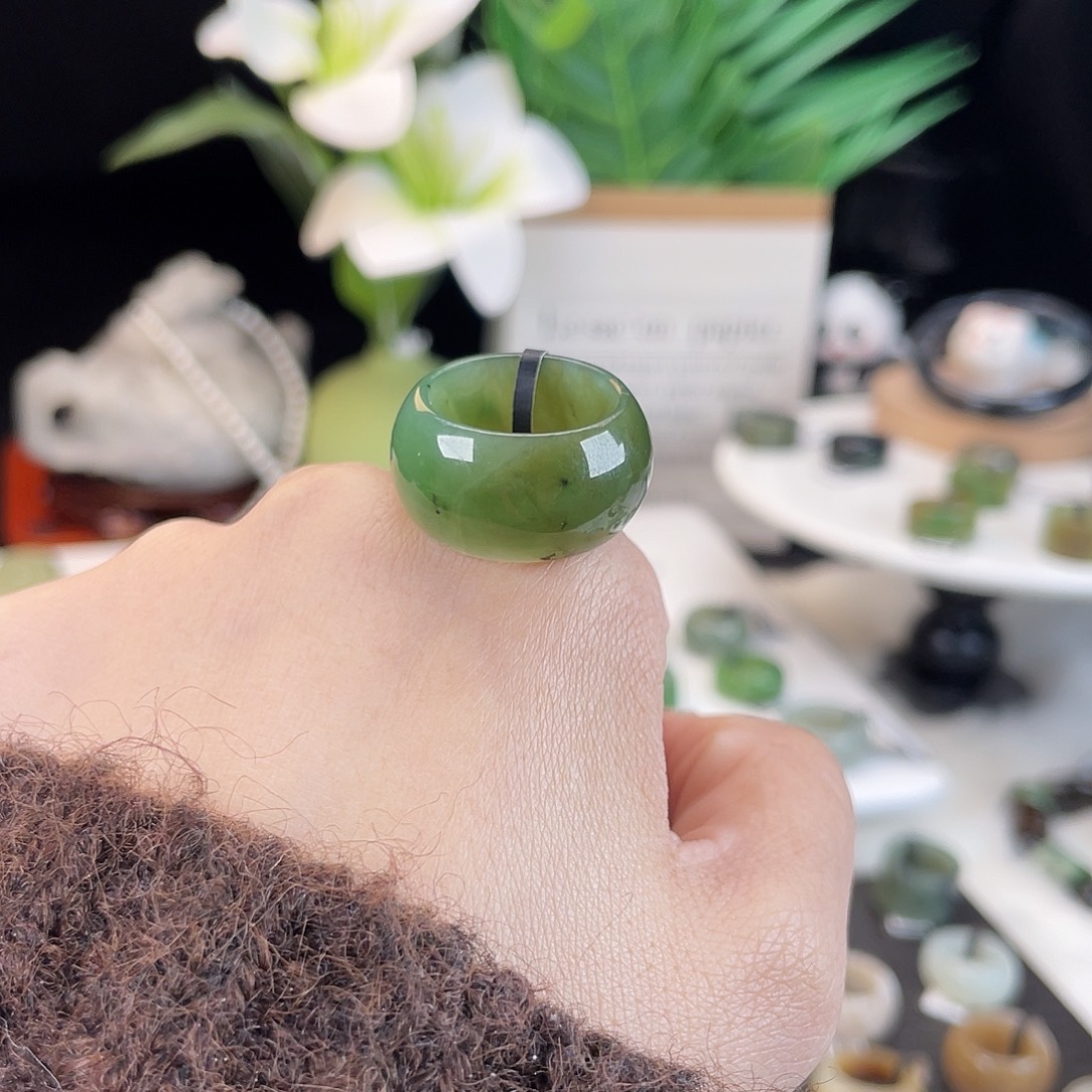 和田玉未镶嵌戒指E46碧玉墩墩17.7带24h