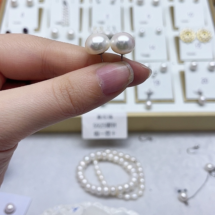 淡水珍珠耳饰银S925镶嵌W*u