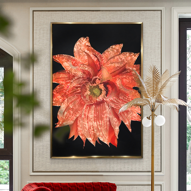 掐丝珐琅彩装饰画花卉走廊玄关挂画芭蕉叶背景墙花开轻奢大丽花