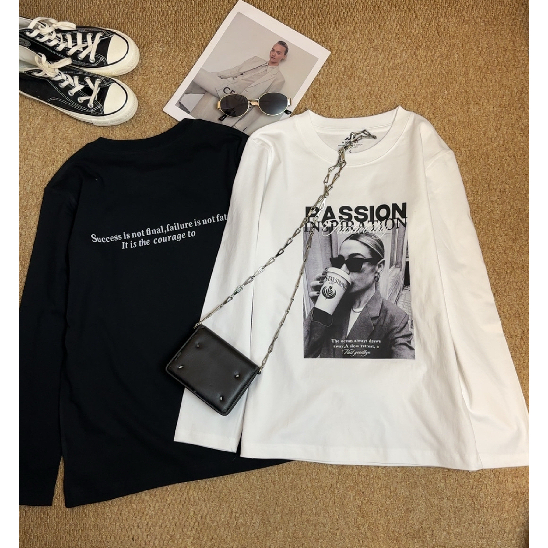 2025圆领长袖t恤女秋季新款时尚印花休闲百搭上衣