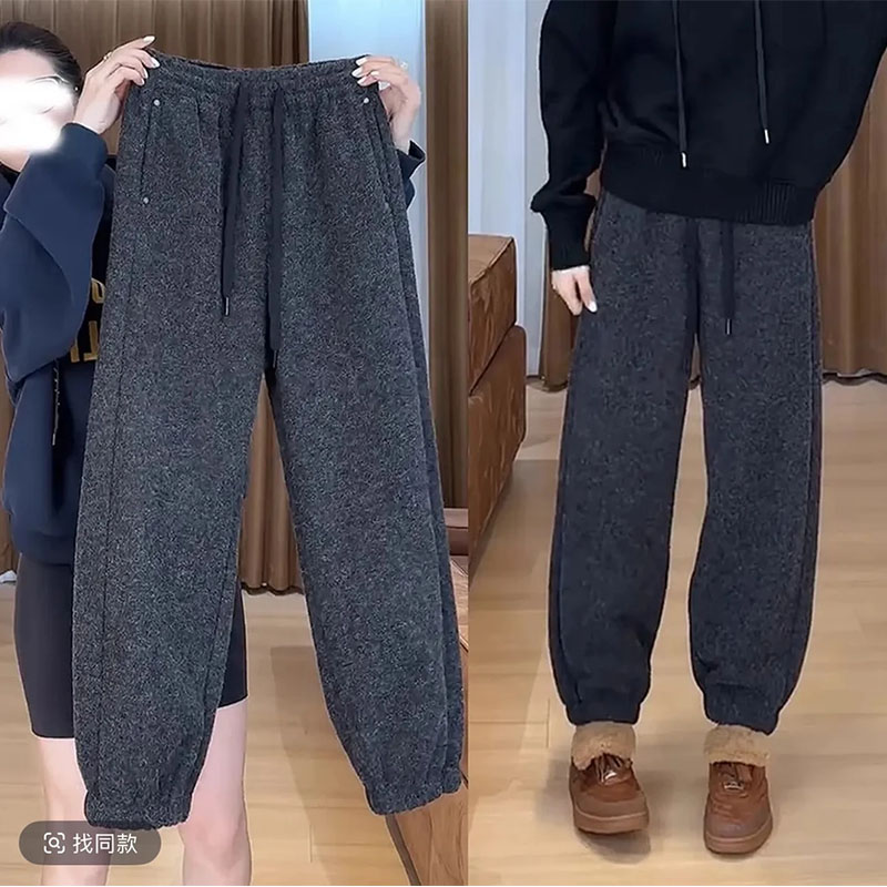 2025秋冬新款韩版加厚休闲裤女梨形身材宽松大码百搭哈伦裤阔腿裤