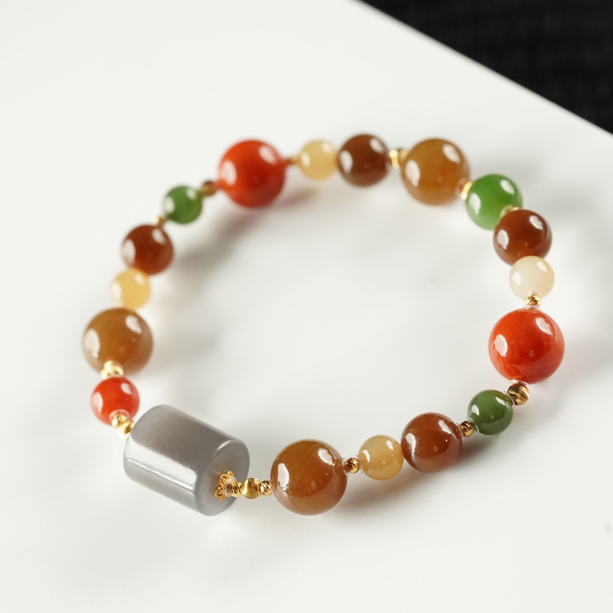 【珊木居】S2535TZ 和田糖玉1.0+1.0南红圆珠单圈手串