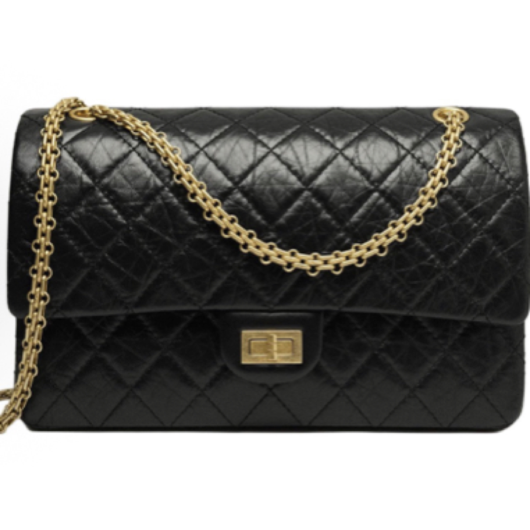 95新 Chanel/香奈儿 2.55 黑金大号 斜挎包 /JW4593