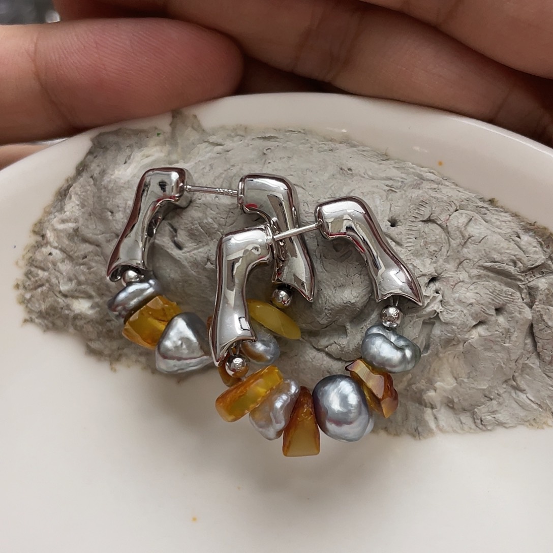 海水珍珠耳饰银S925镶嵌