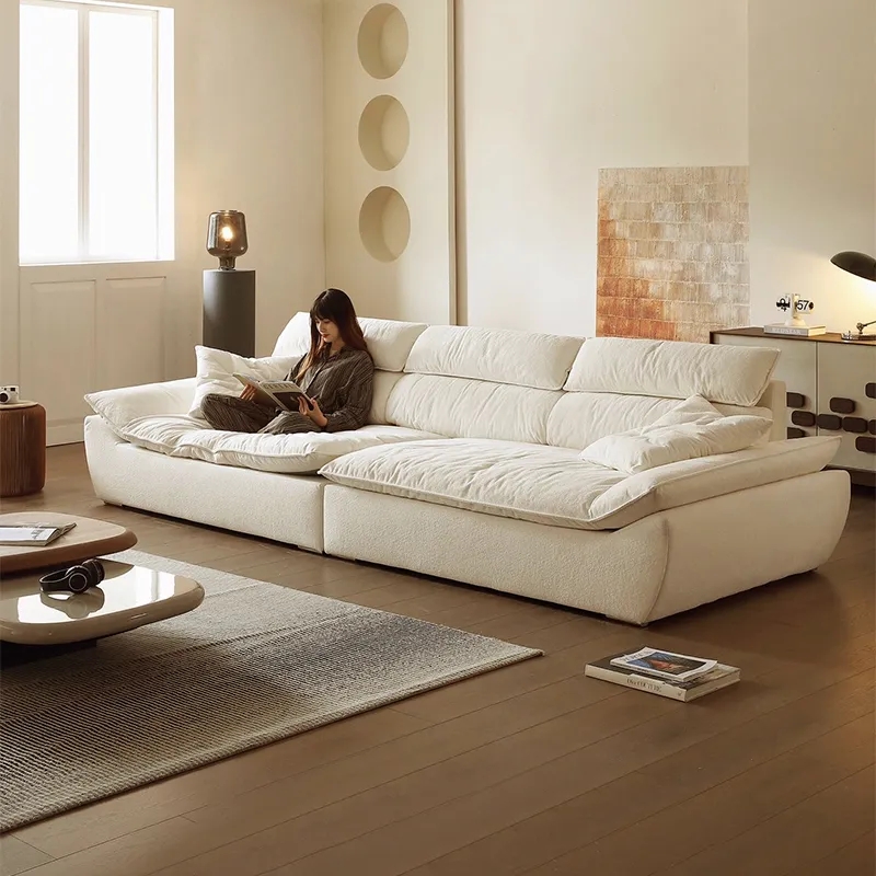 奶油风帆船沙发客厅简约超宽超坐深防猫抓云感绒科技布慵懒风沙发