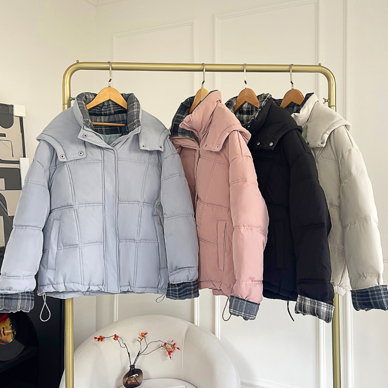 拼接格棉服女冬季2025新款加厚保暖棉衣立领外套夹棉面包服T11-*7
