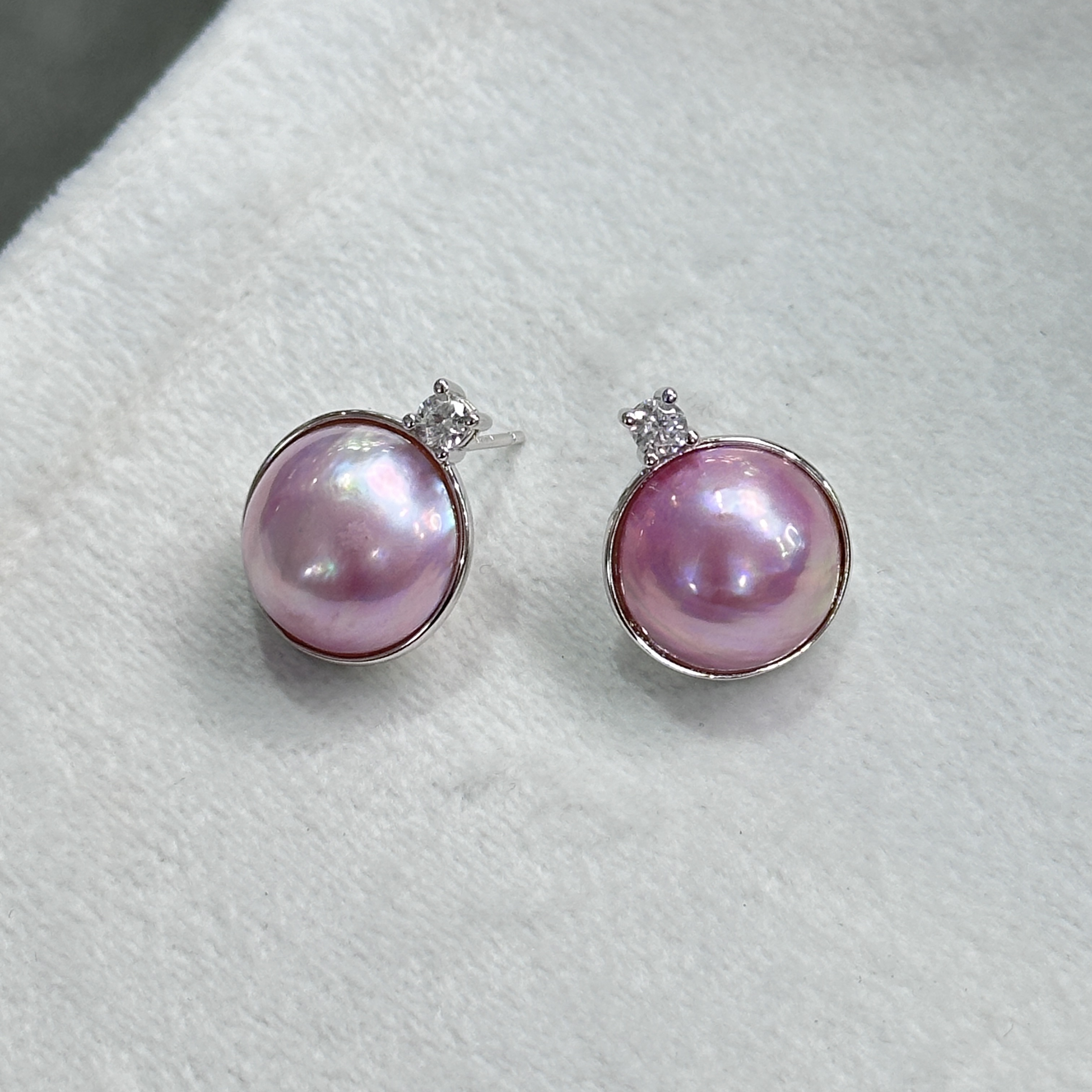 娜点珠宝   粉马贝拼合珠珍珠13-14m珍珠耳钉马贝拼合珠拼合珍珠