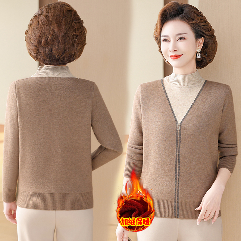 妈妈秋冬装保暖加厚毛衣2025新款中老年一体绒内搭女打底衫