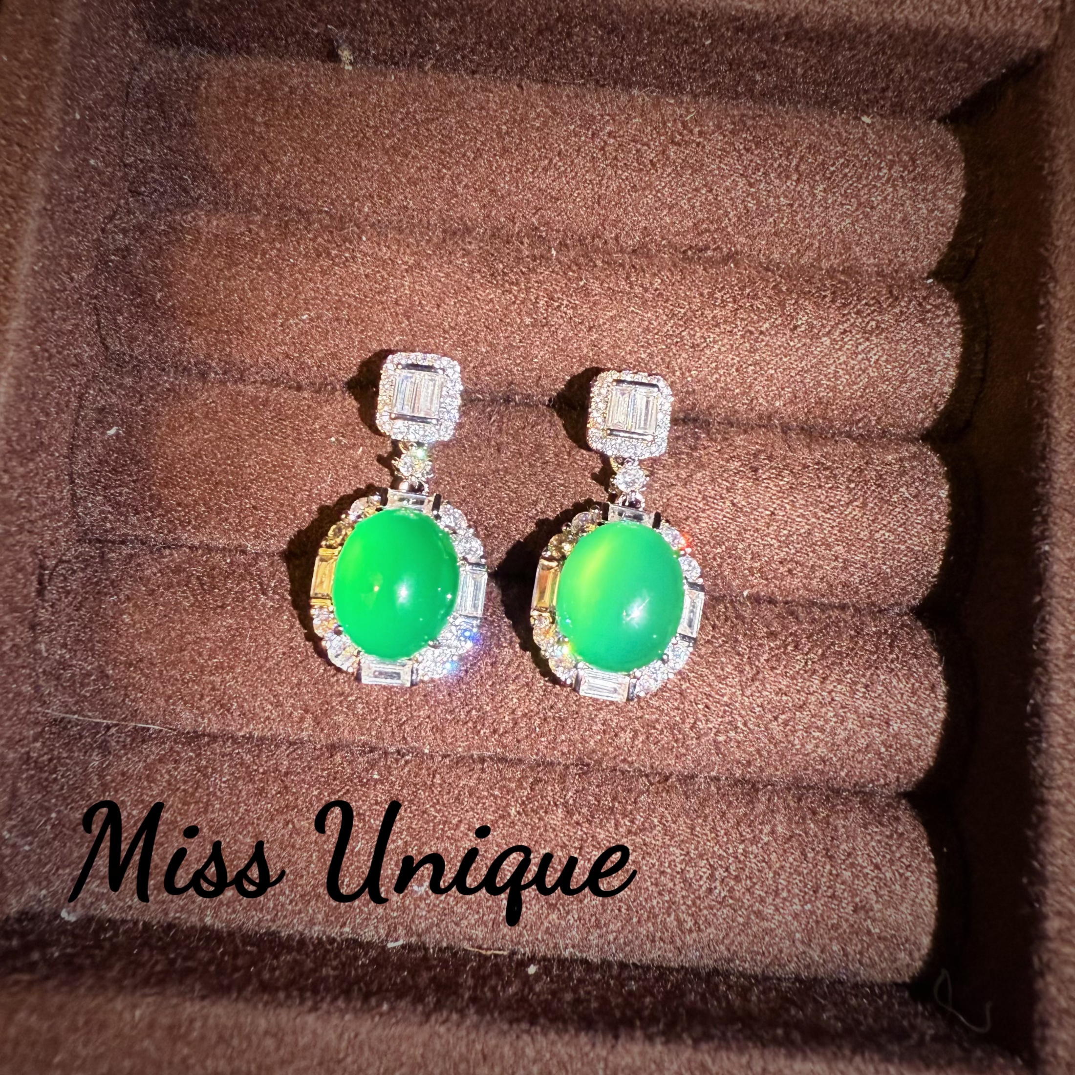 S6324绿石石蛋面圆形耳环