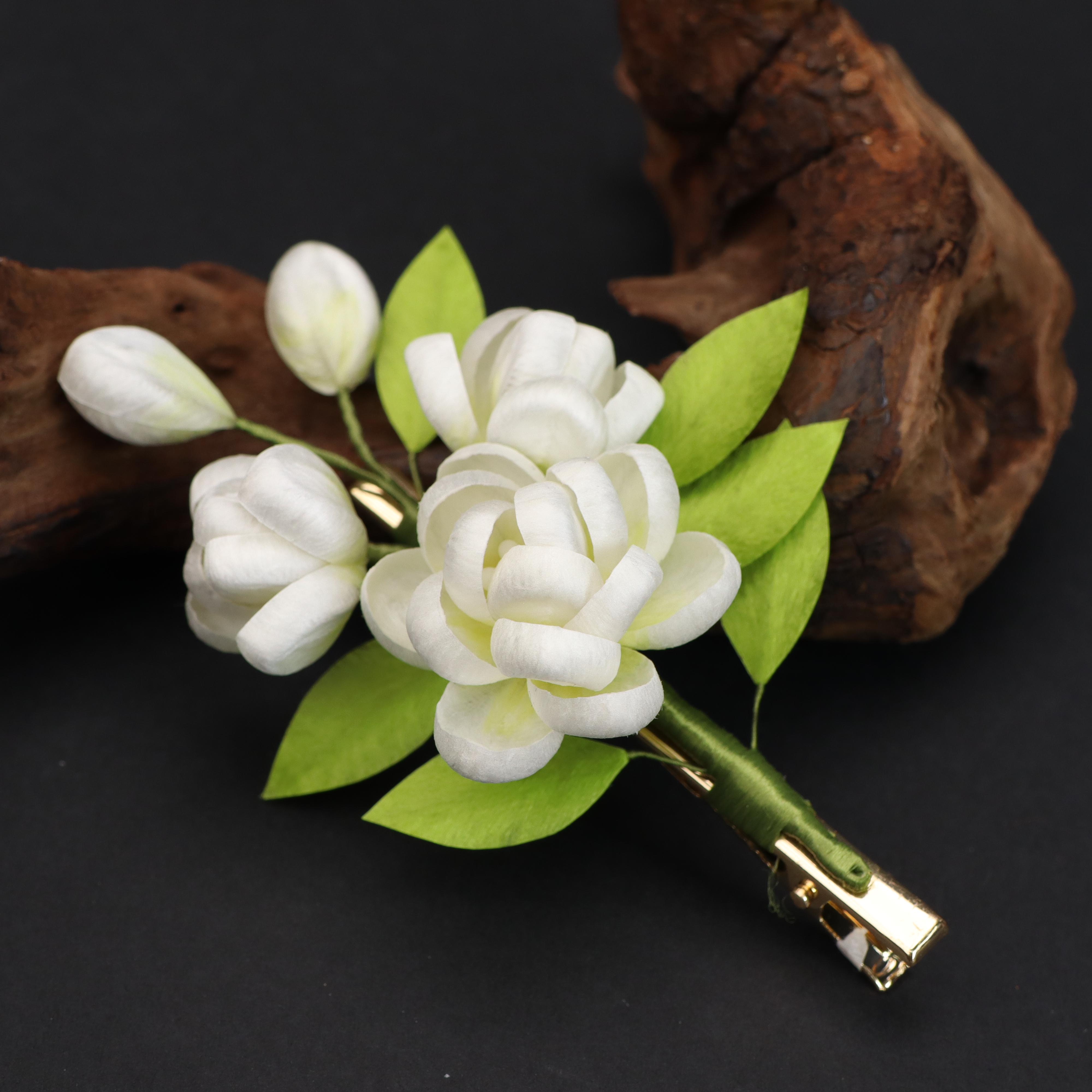 【夏夜茉莉】非遗绒花茉莉发夹古风百搭头饰发饰超仙桑蚕丝