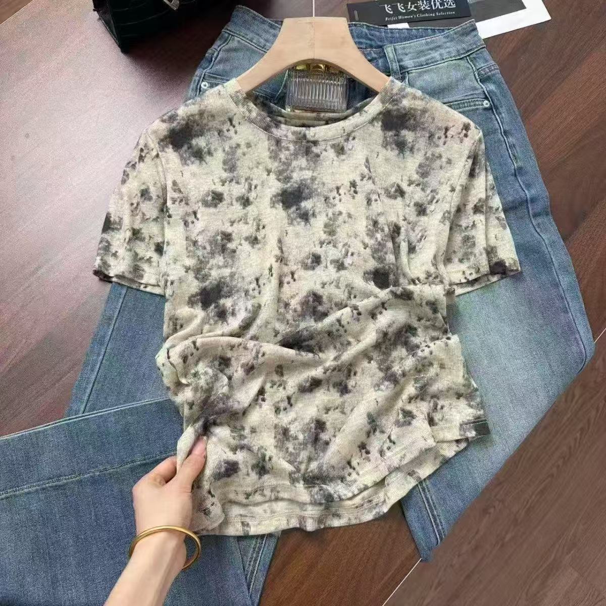 【青墨】夏季简约百搭水墨画针织衫女上衣