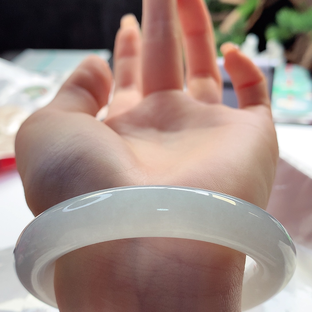 翡翠手镯未镶嵌天然翡翠54-55胖圆白月光纯纯的温柔款