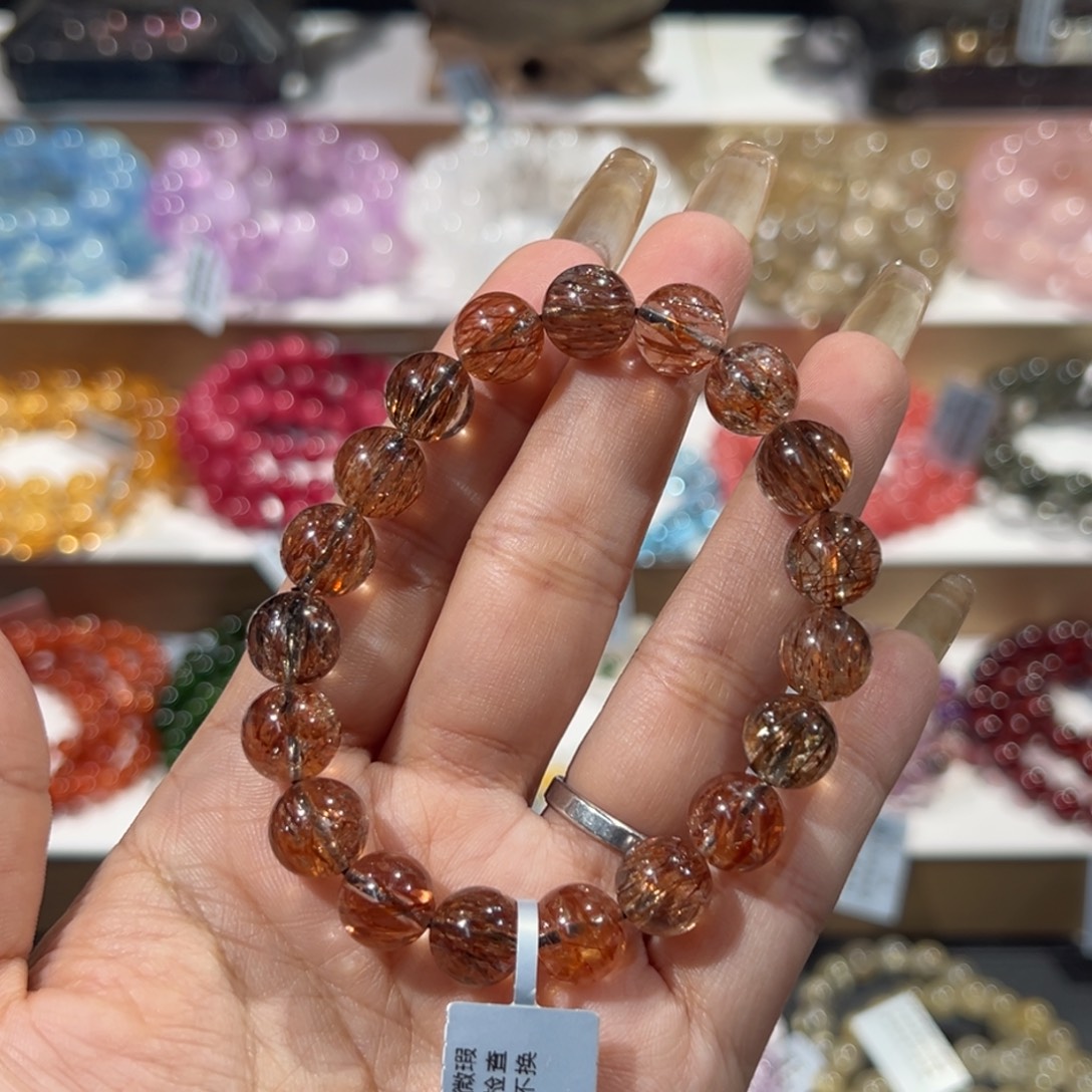 水晶手串未镶嵌毕业级黑金超七10mm