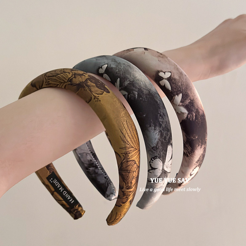 墨画蝴蝶 复古新中式晕染布艺海绵发箍 高级感小众国风高颅顶头箍