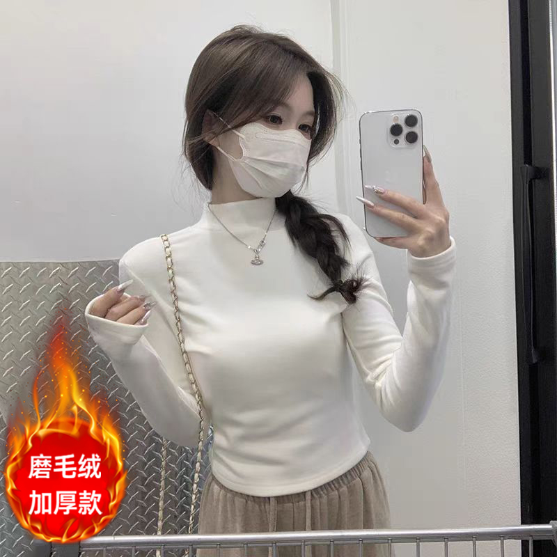 【小个子款】半高领加绒加厚长袖打底衫女内搭保暖秋冬显瘦上衣1625