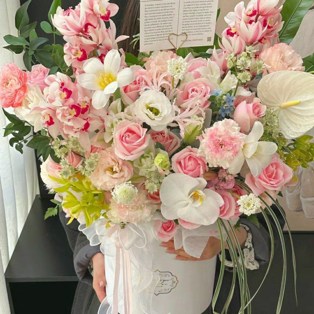 【浅浅花开】蕙兰蝴蝶兰玫瑰混搭抱抱桶送朋友爱人亲人闺蜜女友男友鲜花生日礼物花