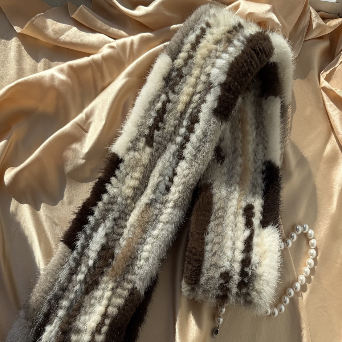 无品牌水貂编织全密保暖围巾加厚编织水貂围巾长款围巾