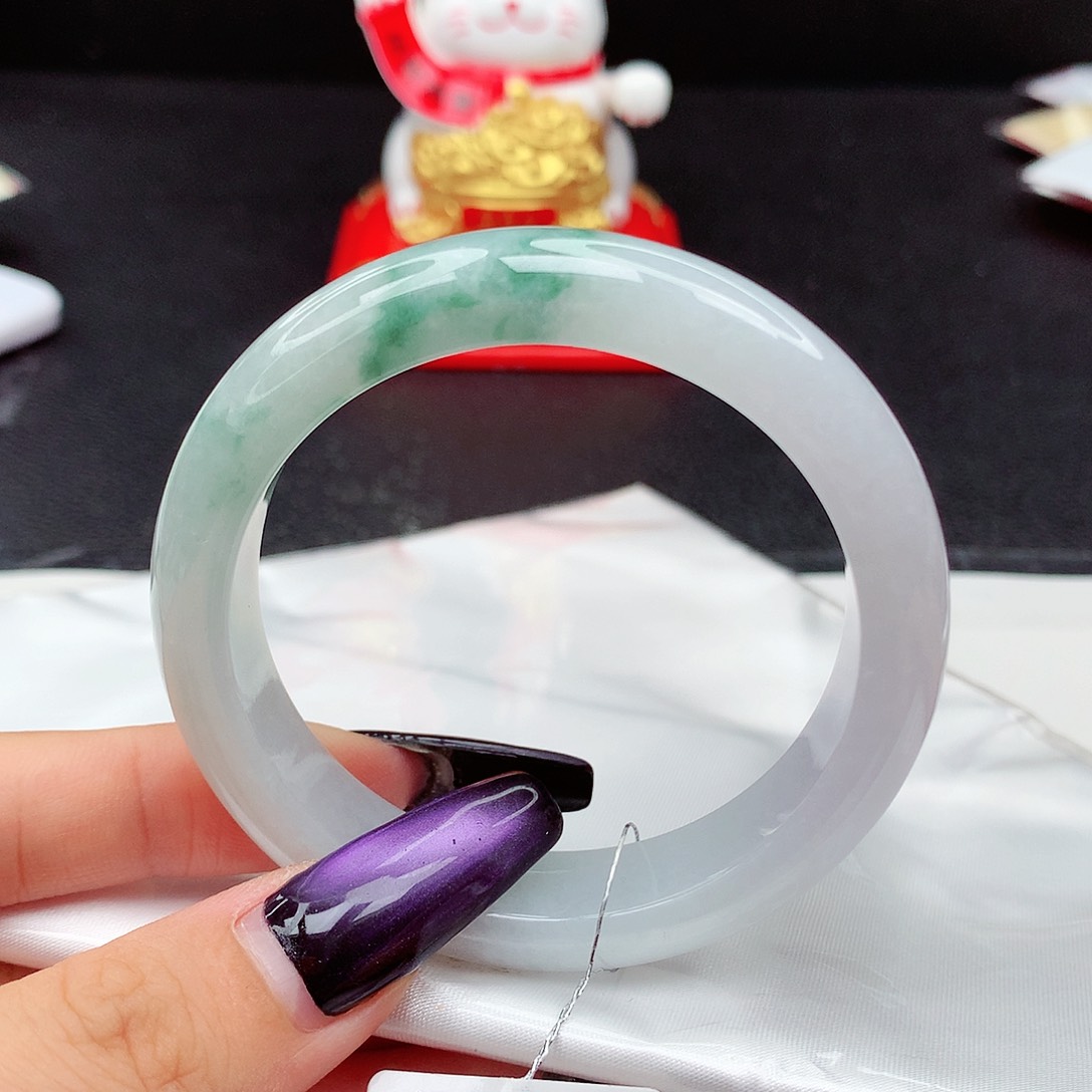 未镶嵌手镯翡翠翡翠52.1飘绿花正圈