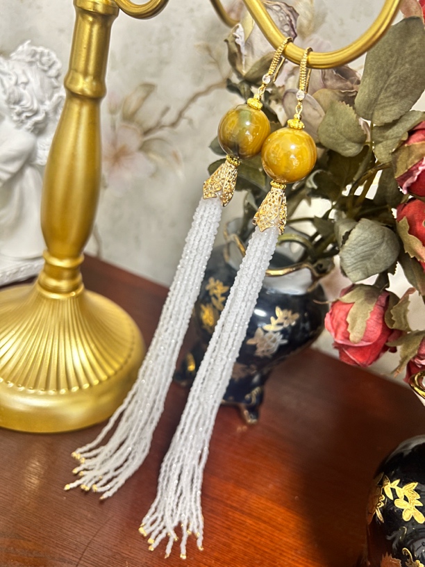 合金耳饰 2009超重工中古加长白色串珠扫肩耳环